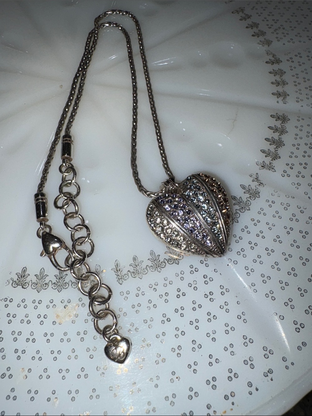 Brighton Aphrodite Silver-Tone Crystal Heart Locket Necklace Reversible